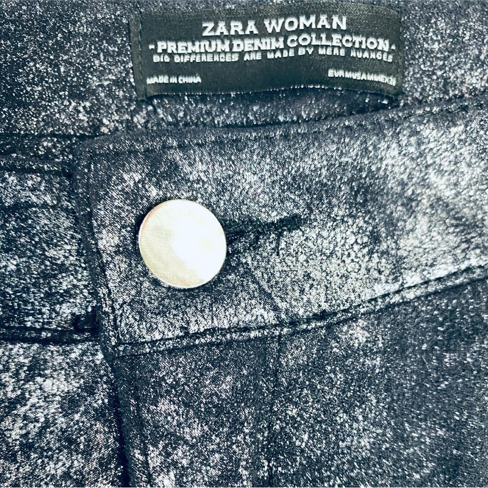 ⭐️ZARA Woman Premium Denim Collection Metallic Stretch Moto Leggings Pants - Picture 4 of 7